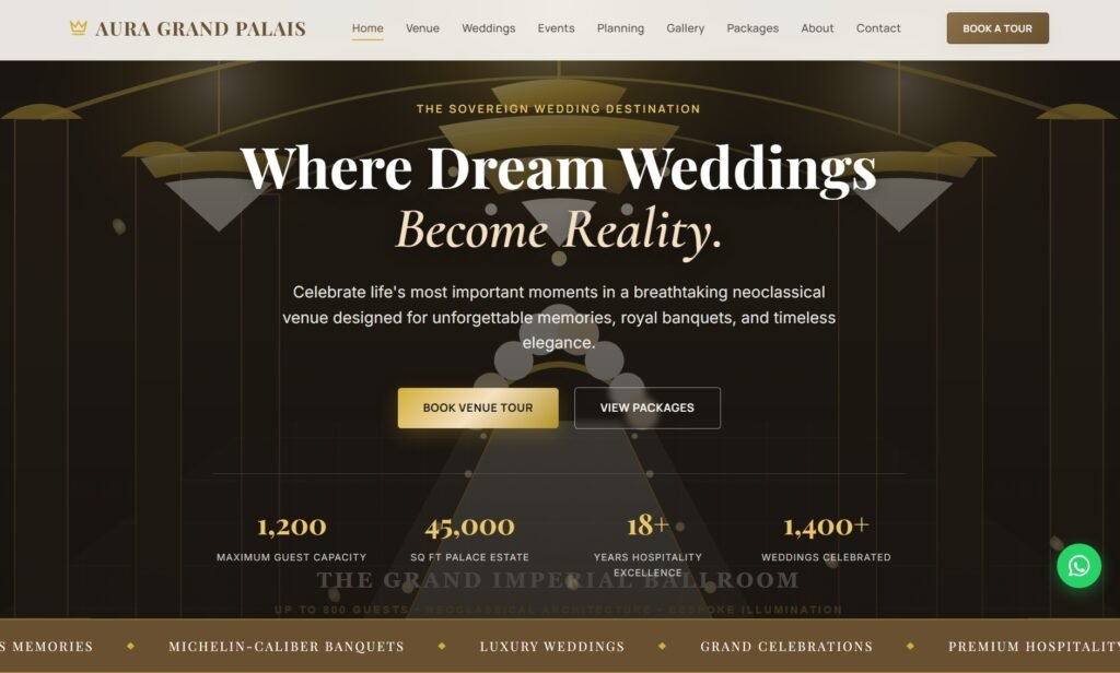 Aura Grand Palais – Luxury Wedding, Banquet & Event Venue Website Template
