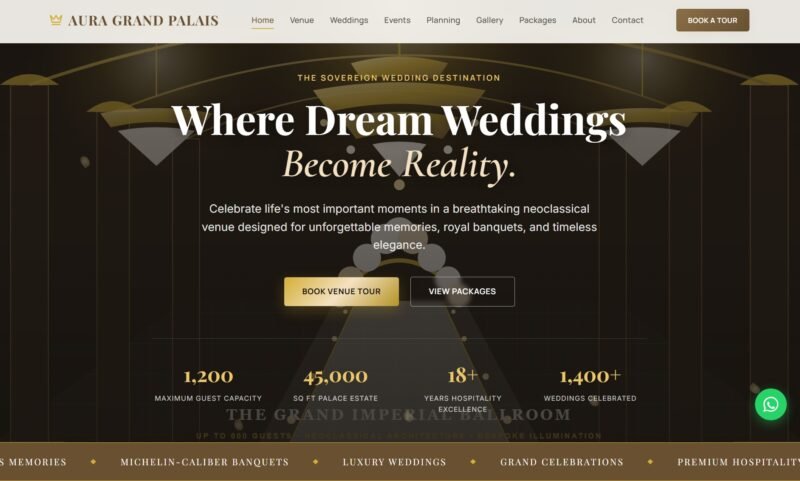 Aura Grand Palais – Luxury Wedding, Banquet & Event Venue Website Template